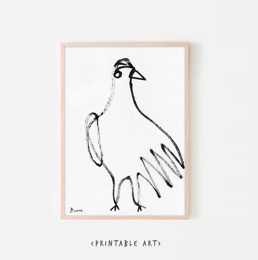 Primitive Picasso Bird Minimalist Wall Art Print, bird wall art, bird wall decor, line art print, Bird Art Print, digital download art