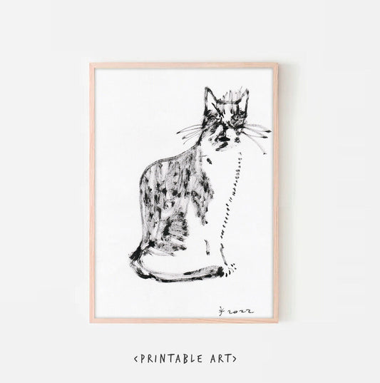 Cat Wall Art Print, Printable Digital Download, watching, custom cat wall print, Cat gift wall decor