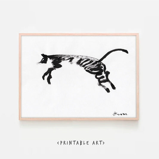 Cat Jump 2, custom cat wall print - digital download gift wall decor