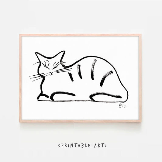 Sleeping Cat Wall Art Print, Printable Digital Download, custom cat wall print, chill cat digital download nigh home pet gift wall decor