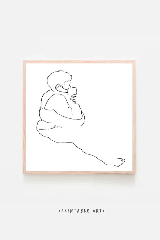 Line Art Woman Digital Printable ~Sketch Art ~Download Wall Print ~ Minimalist Home Decor Gift for Her Sketch Gallery Sketch black and white