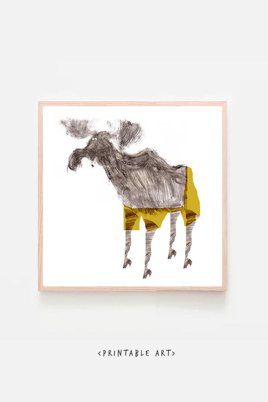 Moose Funny Nursery Wall Art Print ~ Happy Printable Art ~ Animal Nature Wall Decor for Kids ~ Moose on High Heels ~ Forest Animal ~ Digital