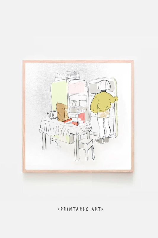 Kitchen Wall Art Print Digital Printable Download Art ~ Matilda in the Kitchen ~ Leon Movie ~ In search for Food ~ Leon Wall Art ~ Fridge