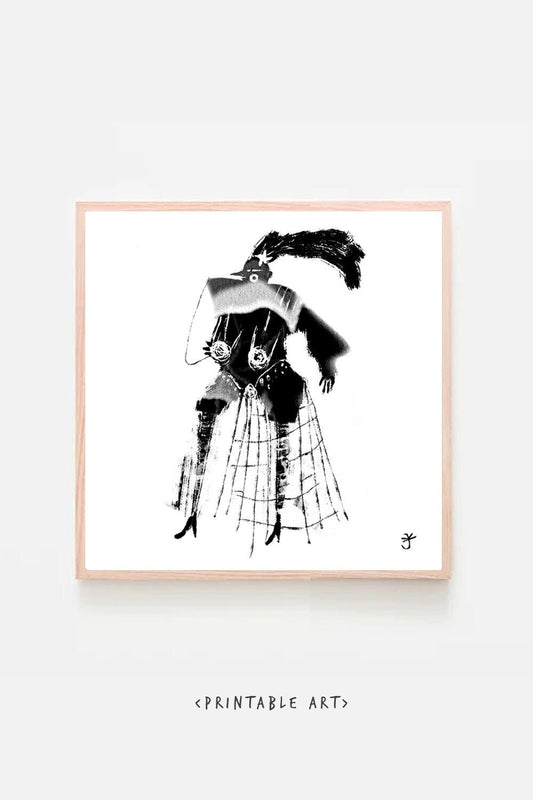 Burlesque Dancer Illustration Wall Art Printable Fashion Print High Heels Dancing Girl Nude Woman Star Instant Download Digital Hair Girl