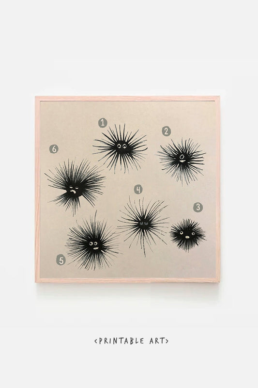 Sea Urchin Cute Printable Nursery Art, Square Cute Print, Ocean Wall Prints, Nursery Wall Art, Digital Download, Sea Print Downloadable