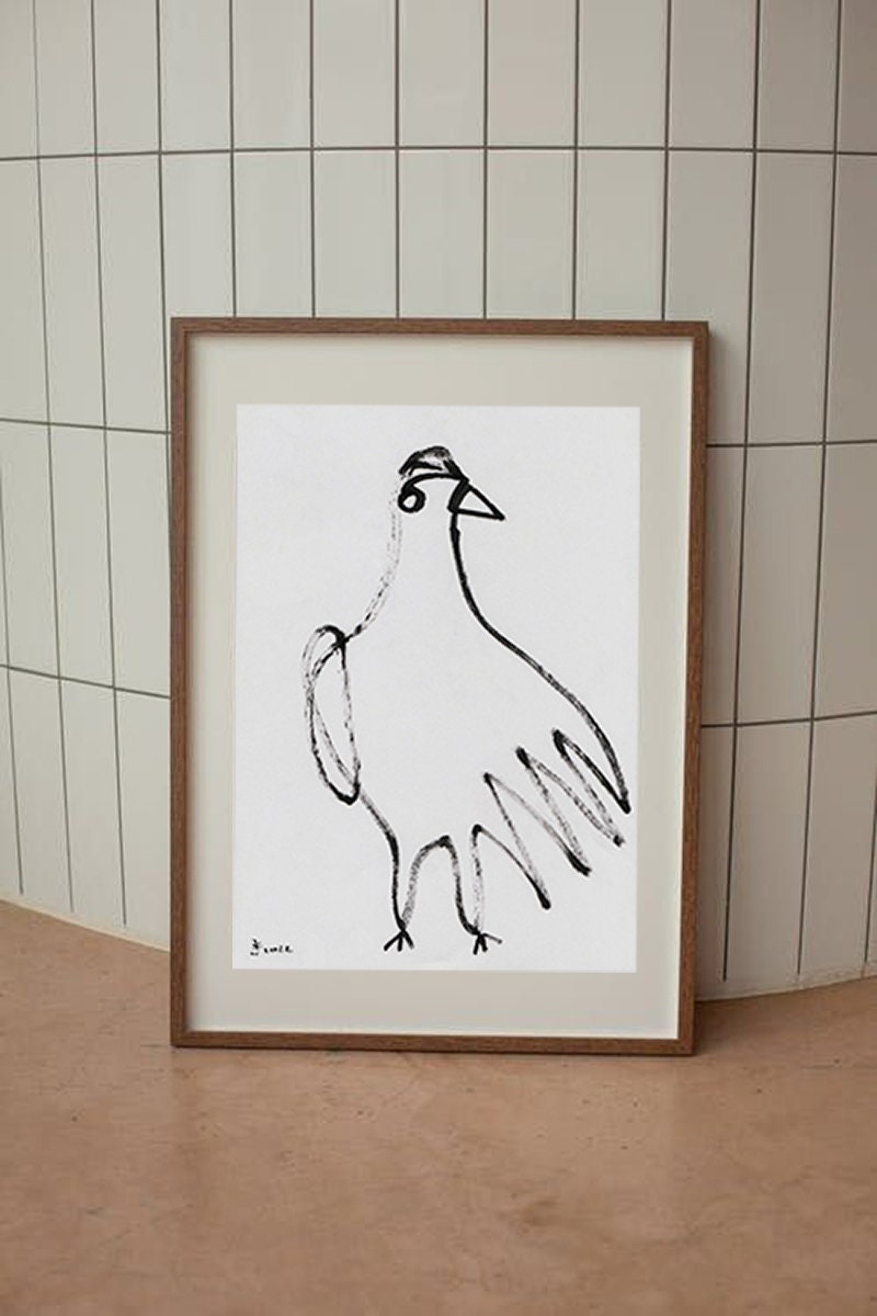 Primitive Picasso Bird Minimalist Wall Art Print, bird wall art, bird wall decor, line art print, Bird Art Print, digital download art