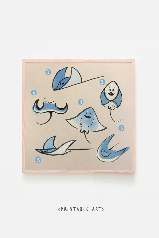 Stingray Wall Art, Digital Download, Print Nursery Art, Ocean Wall Prints, Nursery Wall Art, Cute Printable, Sea Fish Print Downloadable
