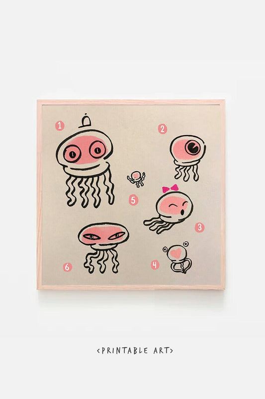 Jelly Fish Cute Printable Nursery Art, Square Cute Print, Ocean Wall Prints, Nursery Wall Art, Digital Download, Sea Fish Print Downloadable