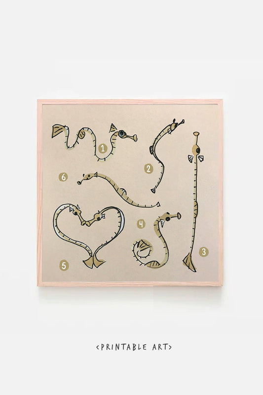 Pipefish Cute Printable Nursery Art, Square Cute Print, Ocean Wall Prints, Nursery Wall Art, Digital Download, Sea Fish Print Downloadable
