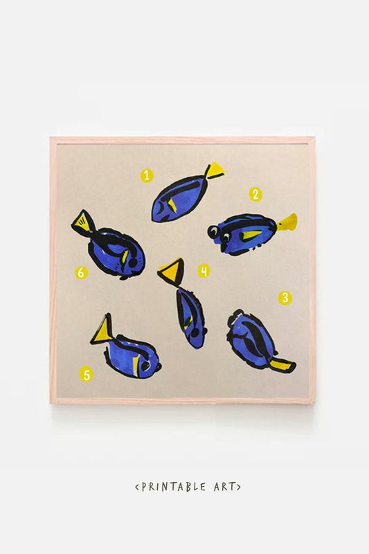 Blue Tang Cute Printable Nursery Art, Square Cute Print, Ocean Wall Prints, Nursery Wall Art, Digital Download, Sea Fish Print Downloadable