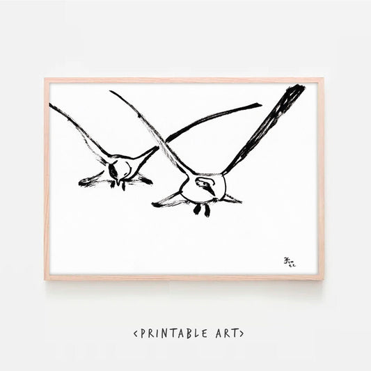 Bird Minimalist Wall Art Print, Seagull, seascape print, bird sea print, summer at the sea wall art, Bird Art Print - digital download