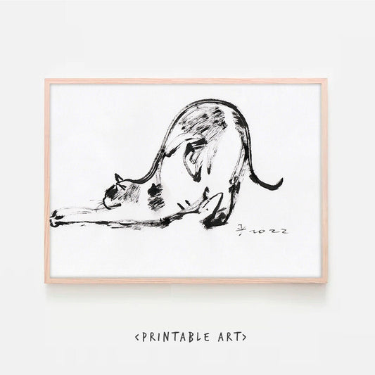 Morning Cat Wall Art Print, Printable Digital Download, custom cat wall print, Funny cat, Yoga, Fitness, Gym gift wall decor