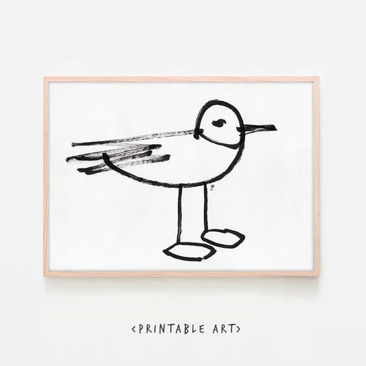 Bird Print, Seagull Digital Download, Bird Drawing, Simple Decor, Downloadable Print, Nursery Bird Art Wall Art