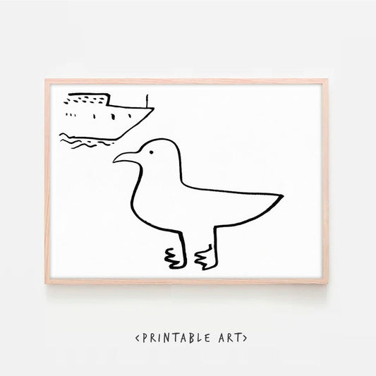 Nautical Print, Seagull Print, Downloadable Art, Seagull Printable Illustration, Ocean Print, Maritime Wall Art, Coastal Room Decor