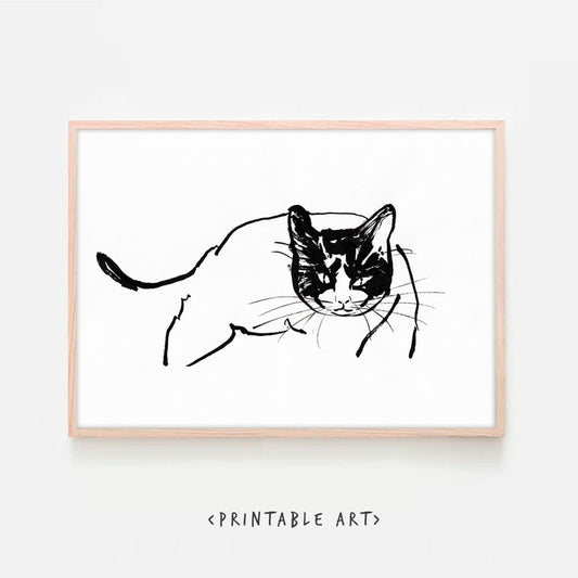 Black face Cat, Wall Art Print, angry, hungry cat digital download, cat gift wall decor