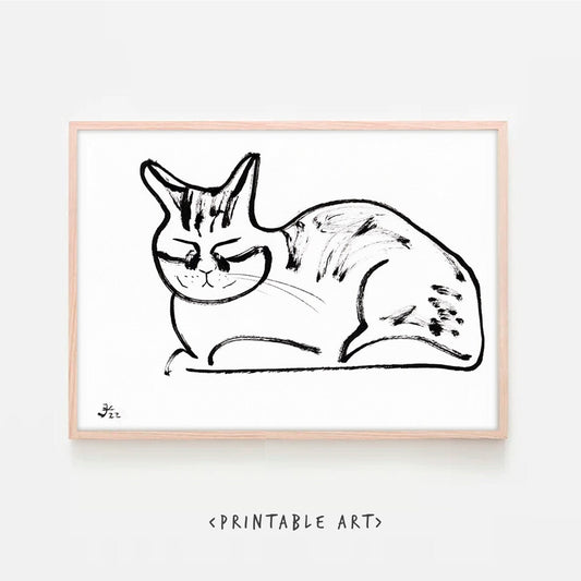 Sleeping Cat Wall Art Print, Printable Digital Download, Sphinx 2, custom cat wall print, chill cat nigh home pet gift wall decor