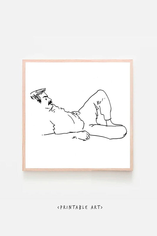 Line Art Digital Printable ~ Man Sketch Art ~ Download Wall Print ~ Minimalist Home Decor Gift for Her Sketch Gallery Sketch black and white