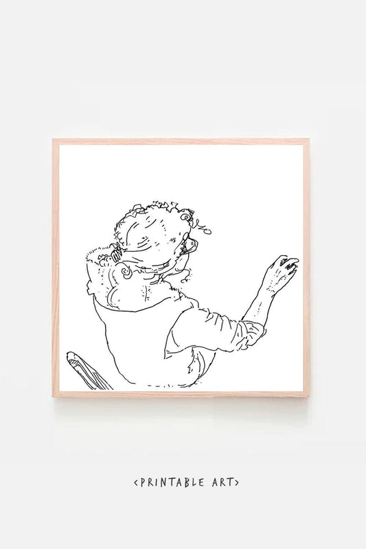 Sketch of Girl Wall Art Print Line Art Digital Printable ~ Download Print, Minimalist Home Decor Gift for Her Gallery Sketch black and white