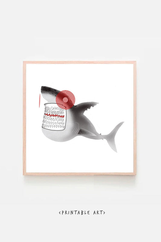 Great White Shark Printable Wall Art Jaws Movie Ocean Animal Decor Gift for Her Shark Zombie Child Room Decor Kids Digital Instant Download