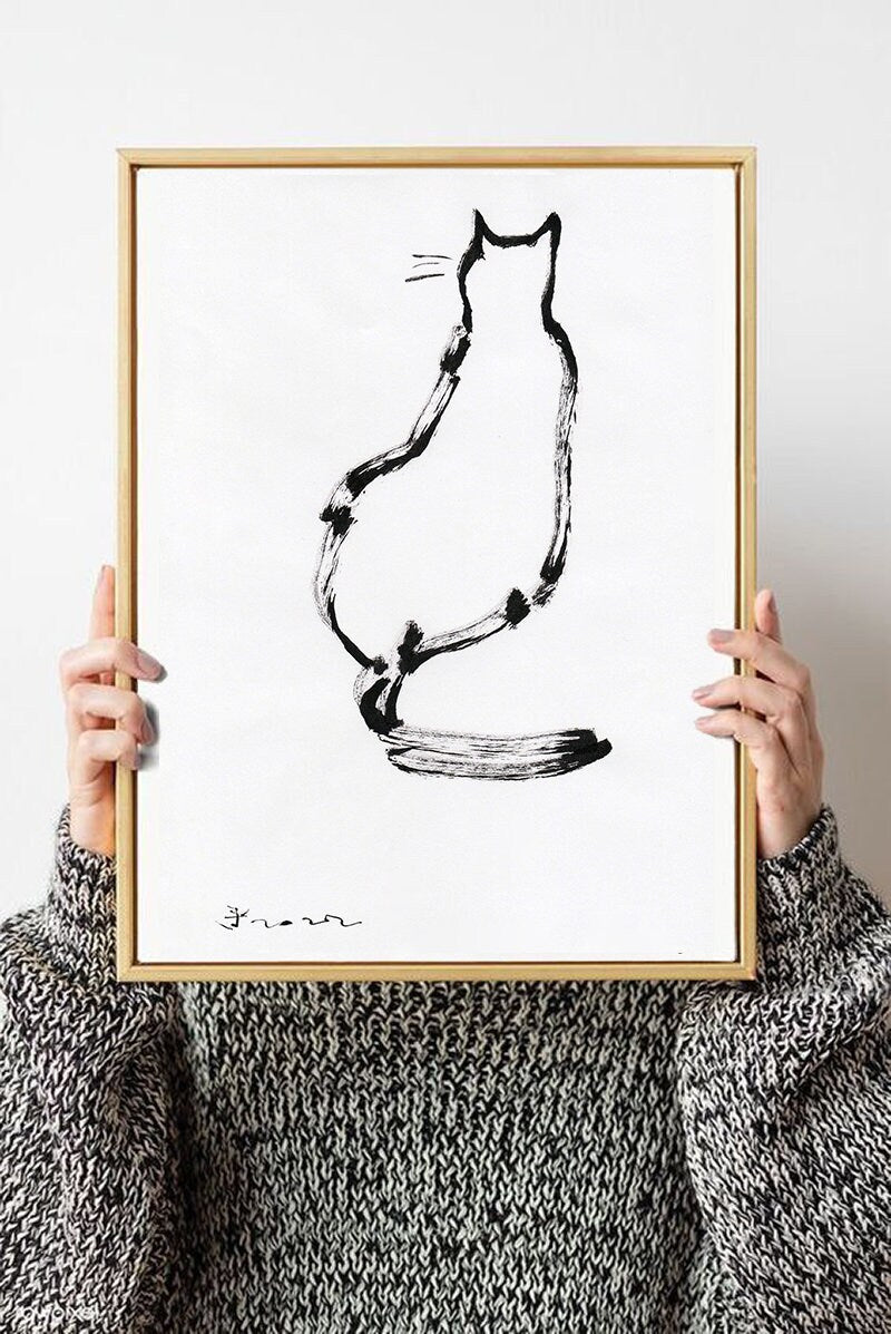 Sitting Cat  Wall Art Print, Printable Digital Download, custom cat wall print - digital download gift wall decor