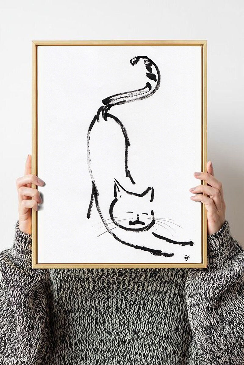 Stretching Cat Wall Art Print, Printable Digital Download, custom cat wall print, funny cat print, gym fitness aerobic sport gift wall decor