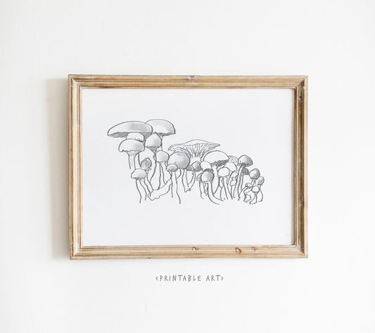 Mushroom Printable Wall Art ~ Cottagecore Decor ~ Autumn Fungi Print ~ Mushrooms Decor Aesthetic ~ Fall Drawing