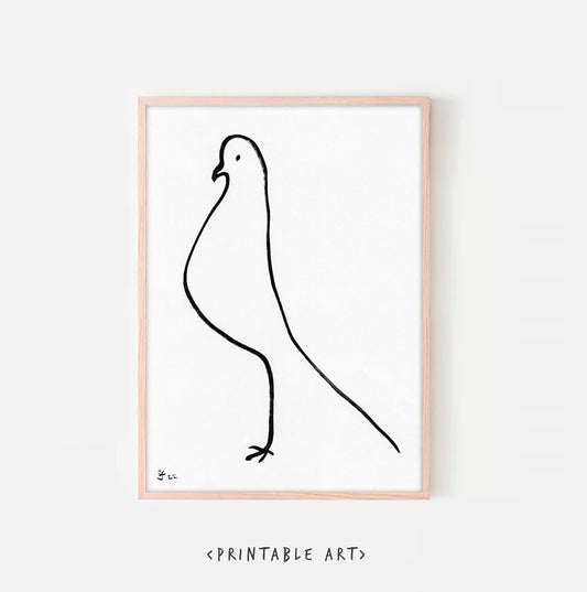 Pigeon Print, Spring Decor, Minimalist Line Art, Pigeon Gifts, Simple prints, Peace Sign Print, Bird Art Print, Christian Wall Art, Zen Art