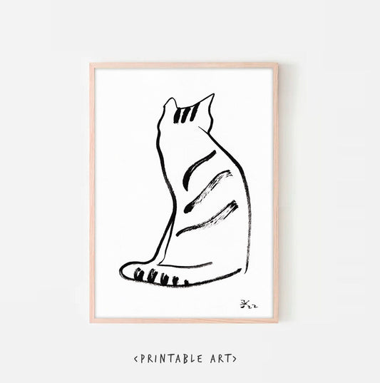 Cat Minimalist Wall Art Print, Tigger Cat 1 art, cat wall decor, line art print, cat print, cat Art Print, digital download Gift for Her