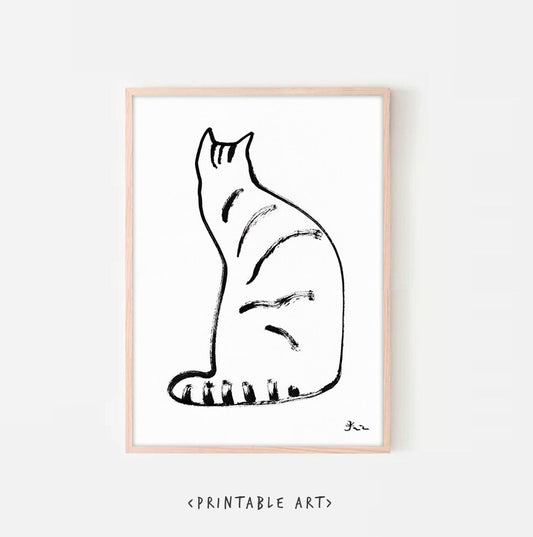 Cat Minimalist Wall Art Print, Tigger Cat 2 art, cat wall decor, line art print, cat print, cat Art Print, digital download gift wall art