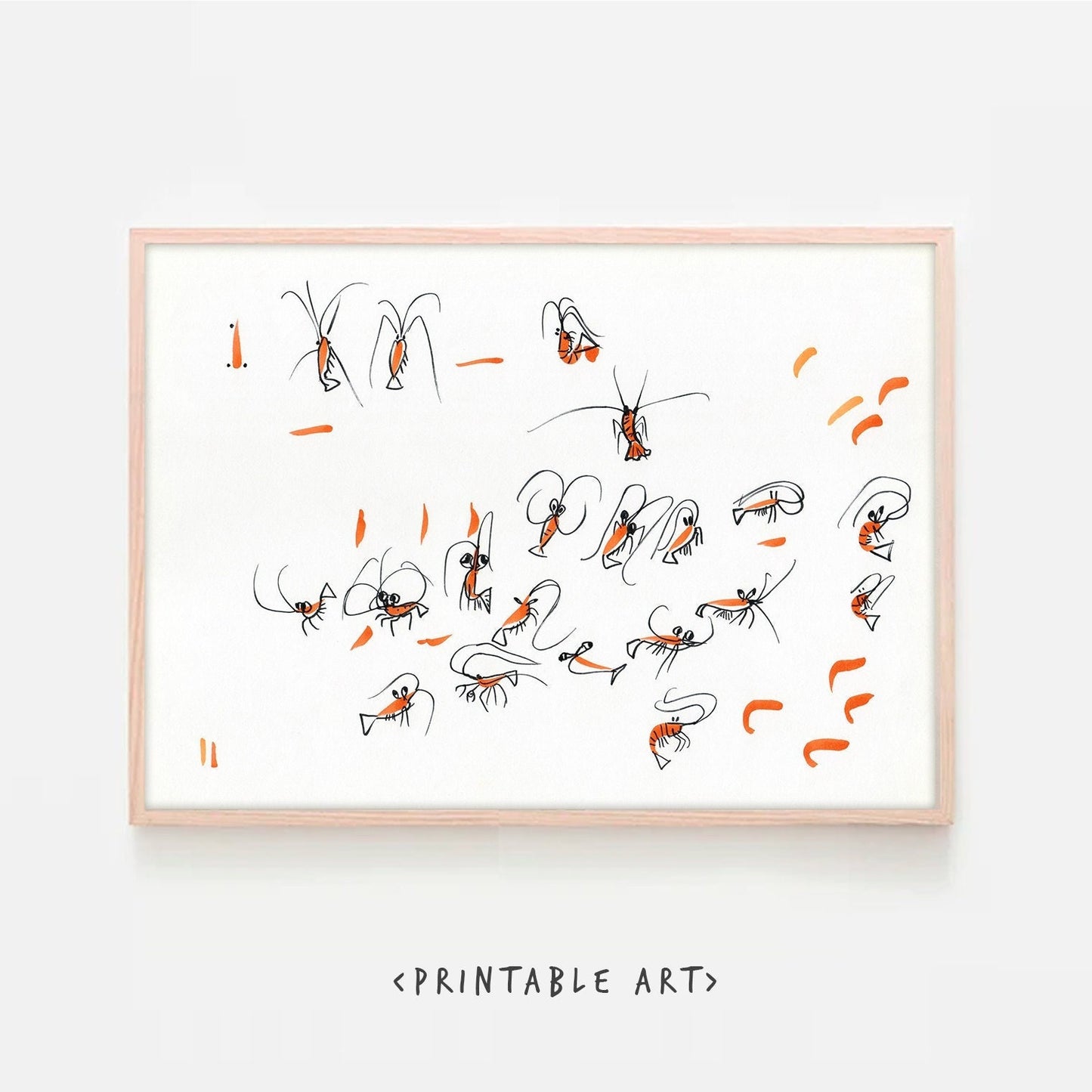Shrimp Print ~ Simple Minimalist Printable Wall Art, Ocean Nursery Wall Prints, Nursery Wall Art, Digital Download ~ Cherry Shrimp ~ Cute
