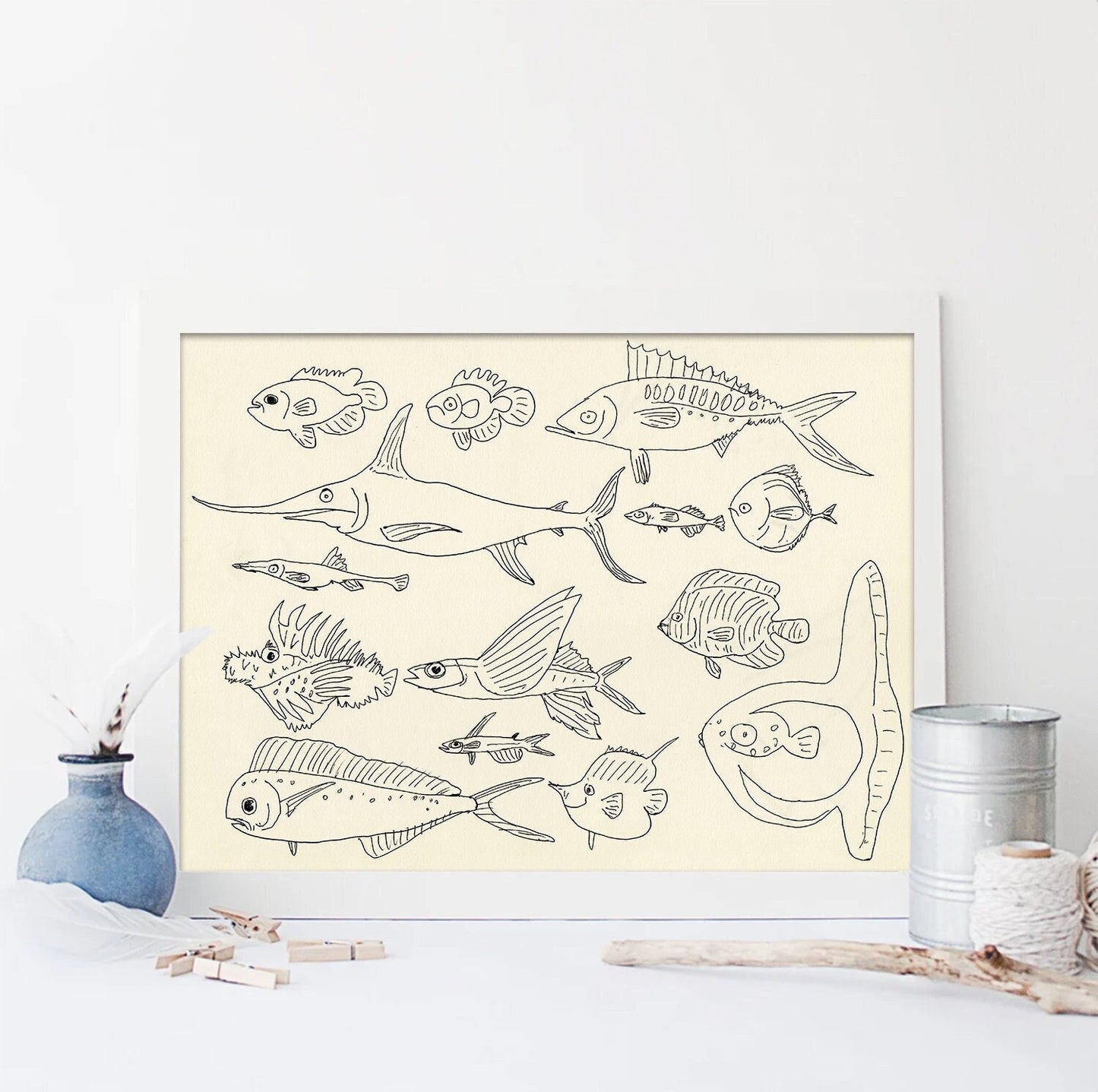 Nautical Nursery Print ~ Fish Wall Art, Digital Download, Ocean Lover Decor, Printable Wall Art, Fishing Decor, Sunfish Poster,