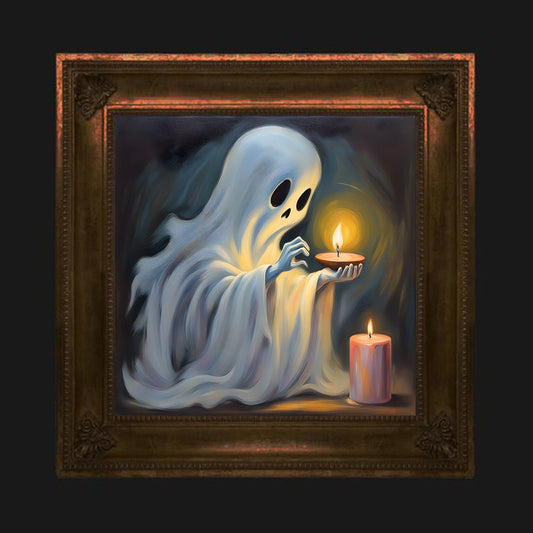 Ghost with Candle in Hand Printable, Dark Academia, Vintage Poster, Art Poster Print, Halloween Decoration, Gothic Victorian, Small Painting
