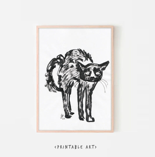 Black Cat Wall Art Print, Printable Digital Download, funny cat print, instant download cat gift wall decor