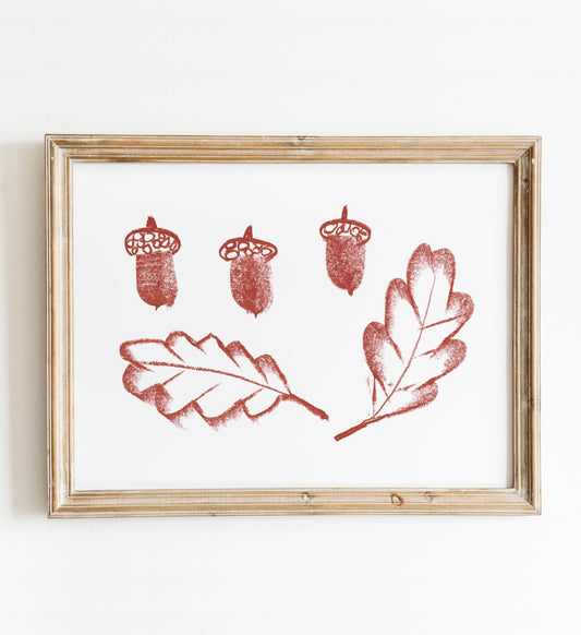 Acorn Oak Leaf Printable Art, Hand Drawn Decor, Farmhouse Fall, Rustic Print, Autumn Acorn Decoration, Cottagecore Oak Print, Acorn Instant