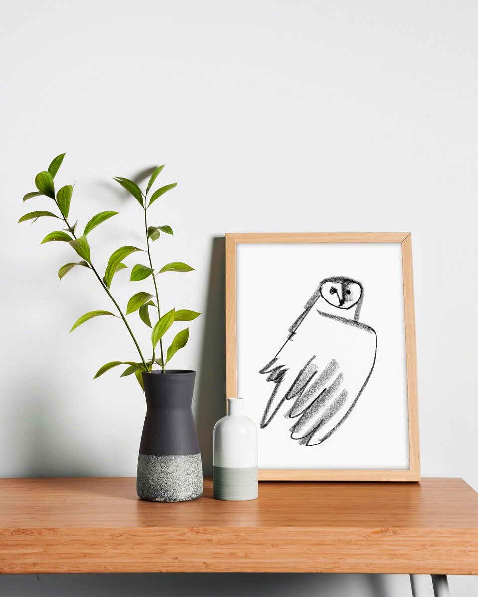 Owl Minimalist Print, Black and White Owl Poster, Hedwig Owl Art, Owl Gift, Owl Wall Decor,