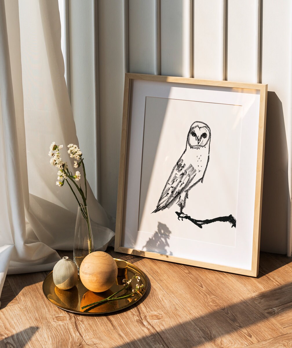 Owl Printable Hand Drawn Wall Art, Owl Decor, Owl Print, Owl Lover, Owl gift, Christmas Owl, Nursery Owl Print, Farmhouse decor, Bird Print