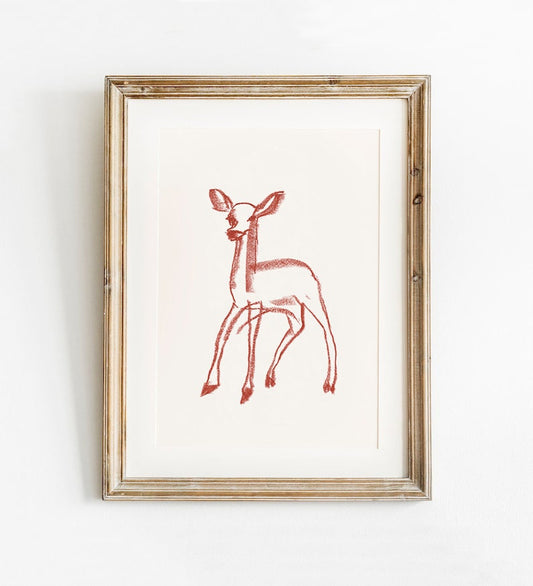 Woodland Animals, Fawn Printable Deer Drawing, Fawn Drawing, Copper Wall Decor, Nursery Wall Art, Rustic Art, Baby Deer Print, Nursery Decor