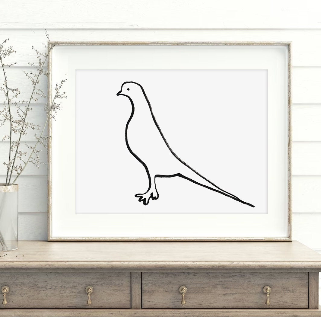 Dove Print, Digital Download, Minimalist Wall Decor, Simple prints, Symbol of Peace, Bird Art Print, Picasso Bird, Pigeon Gifts