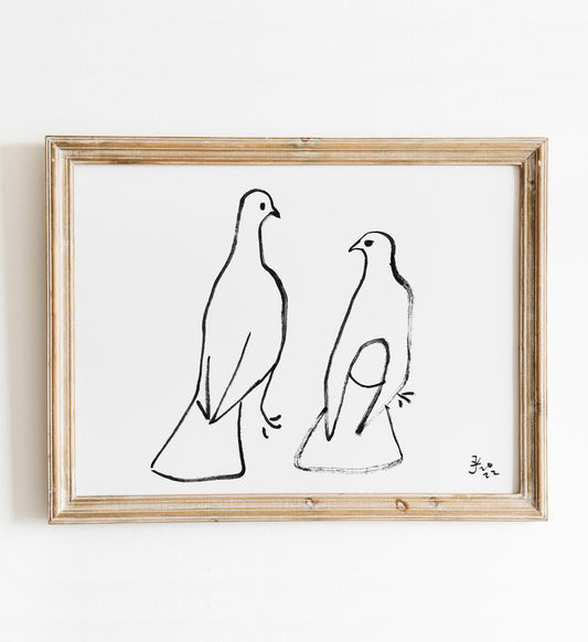 Pigeon Bird Wall Hanging Art for Minimalist Lover, Bird Art Print, Digital Download, Picasso Bird, Pigeon Lover Gift, Morning Dove Print