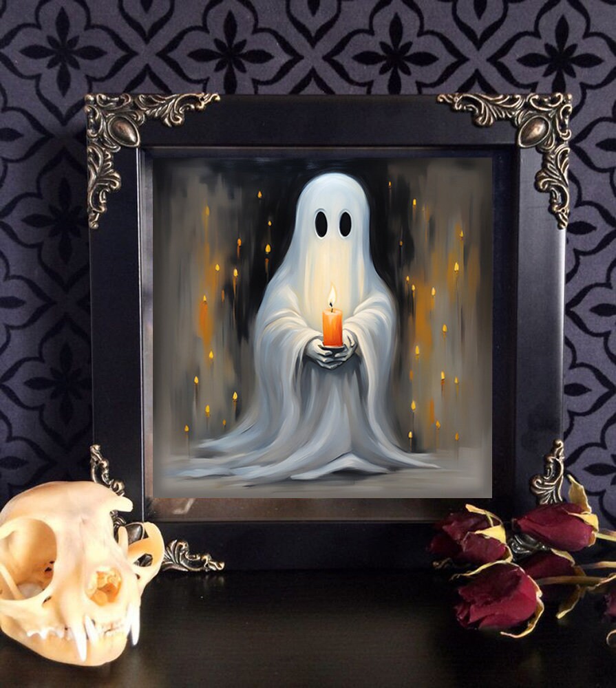 Ghost Holding A Candle, Halloween Printable, Dark Academia, Halloween Decor, Art Poster Print, Haunting Ghost, Whimsical Halloween Print