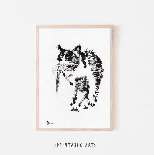 Fishing Cat, Wall Art Print, Printable Digital Download, fishing gift wall decor