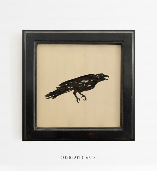 Halloween Decor, Raven Print Downloadable Print, Bird Ink Drawing, Printable Wall Art, Crow Digital Download, Bird Gallery Wall Artwork