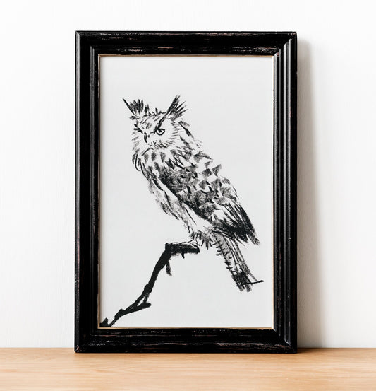 Great Horned Owl Printable, Hand Drawn Owl, Farmhouse Wall Decor, Owl instant download, Owl Wall Art, Owl Gift, Owl Drawing, Cottagecore Art