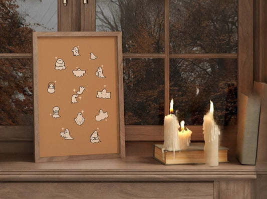 Mini Ghost Halloween Printable, Aesthetic Poster Print, Cute Little Ghosts, Sheet Ghost Poster, Haunting Ghost, Ghost Charm Vintage Art