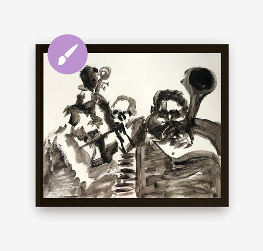 Jazz Hand Painted Wall Art Decor Acrylic Painting on Cardboard, Dizzy Gillespie and his band, Expressionism Art Decor