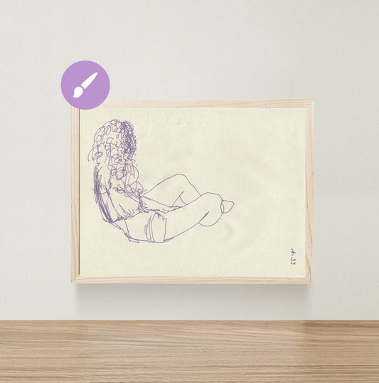 Эскиз Молодой Девушки ~ Hand Drawn Оригинальный Рисунок Гелевой Ручкой A4 Дженеа Кайтаз (11,7 х 8,3 дюйма)