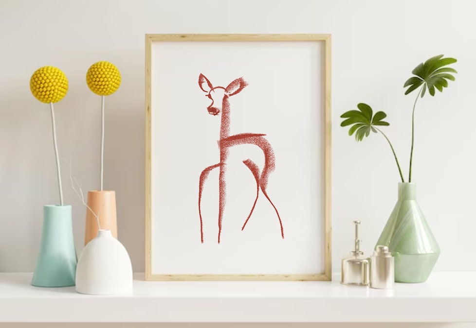 Baby Deer, Christmas Fawn, Digital Download, Woodland Decor, Little Deer Drawing, Minimalist Deer, Nursery Wall Art, Modern Farmhouse Decor