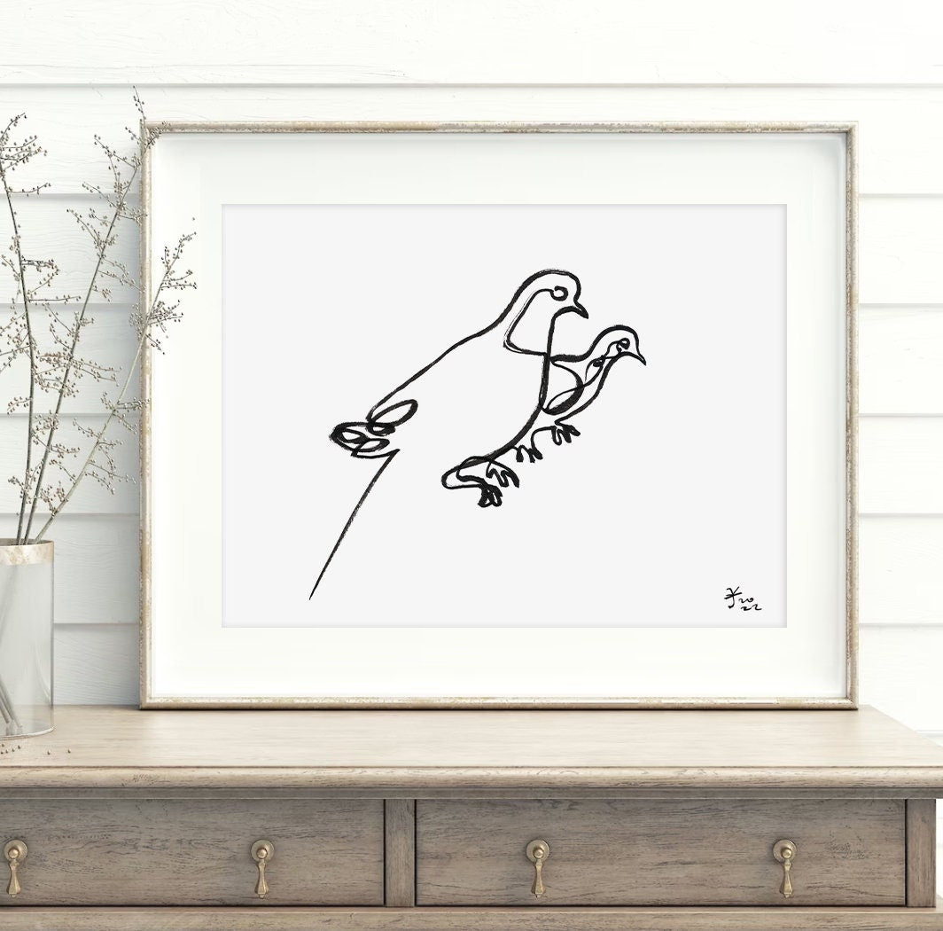 Mourning Dove Print, Christmas Gifts, Minimalist line art, Simple prints, Bird Art, Bird Wall Decor, Digital Download, Pigeon Printable