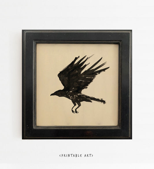 Raven Print, Crow Art, Dark Academia Prints, Vintage Poster, Halloween Art, Crow Print, Black Crow Raven, Crow Wall Art, Digital Download
