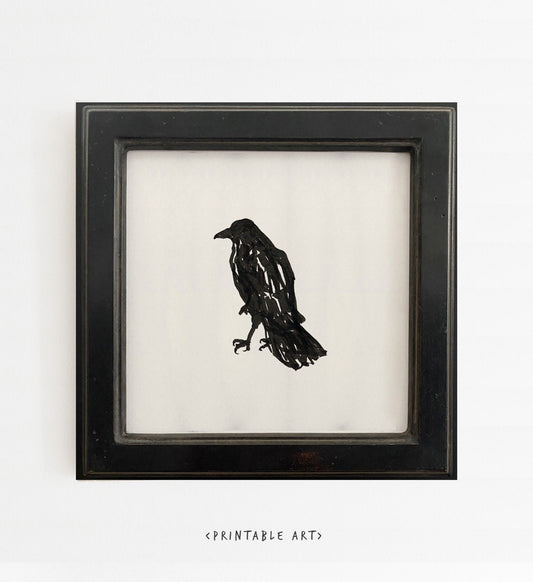 Crow Art, Ink Raven Drawing, Bird Silhouette Wall Art, Vintage Halloween Prints, Witchy Raven Prints, Digital Download, Crow Decor